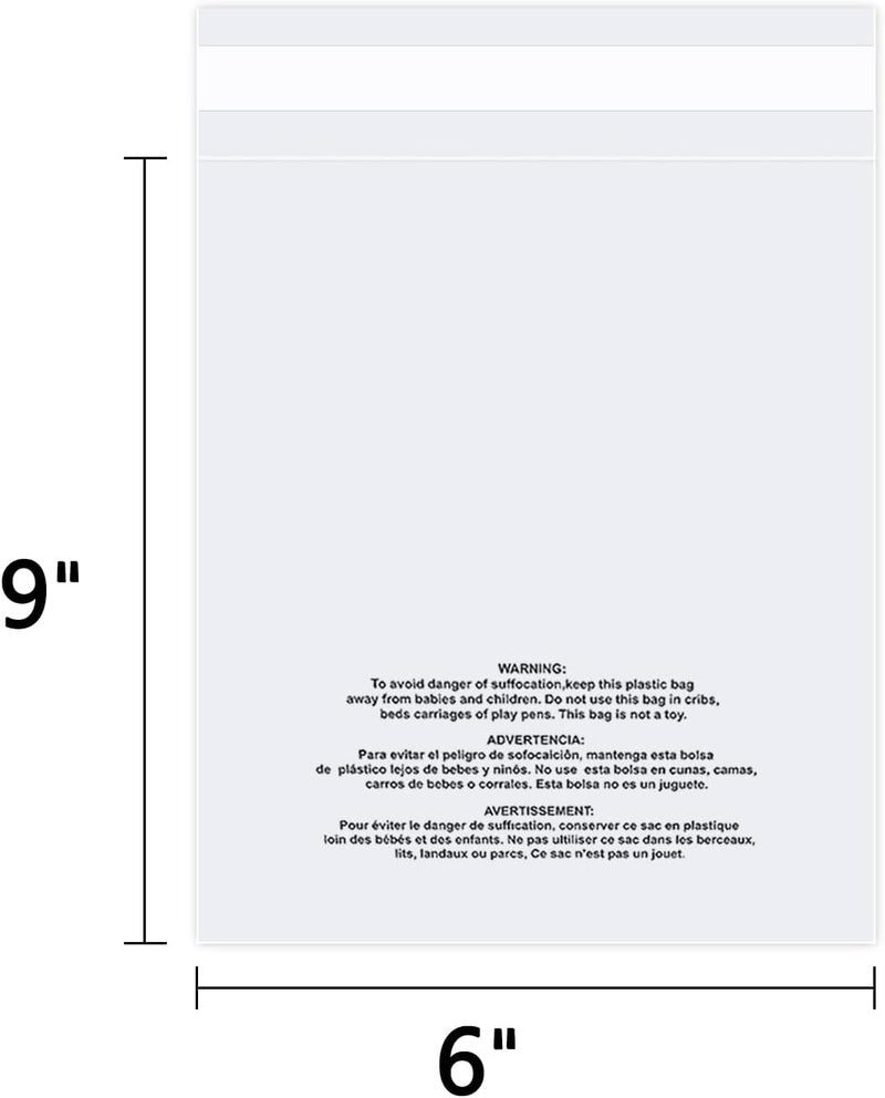 WEPOLY 6" x 9" (1000 Count)- Clear Poly Bags with Suffocation Warning Self Seal for Packaging, Shirts, Clothing & FBA - Permanent Adhesive - Image 2